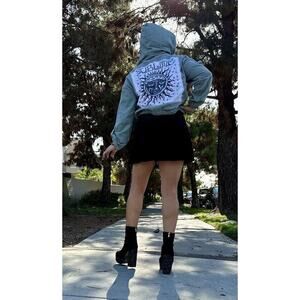 SUBLIME 90s Upcycled Retro Vintage Patched Soft Denim Crop Hooded Jacket Size L